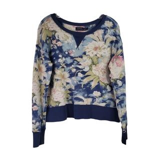 Polo Ralph Lauren Women's Fleece Pullover Navy Floral Sweatshirt (Pre-Loved)